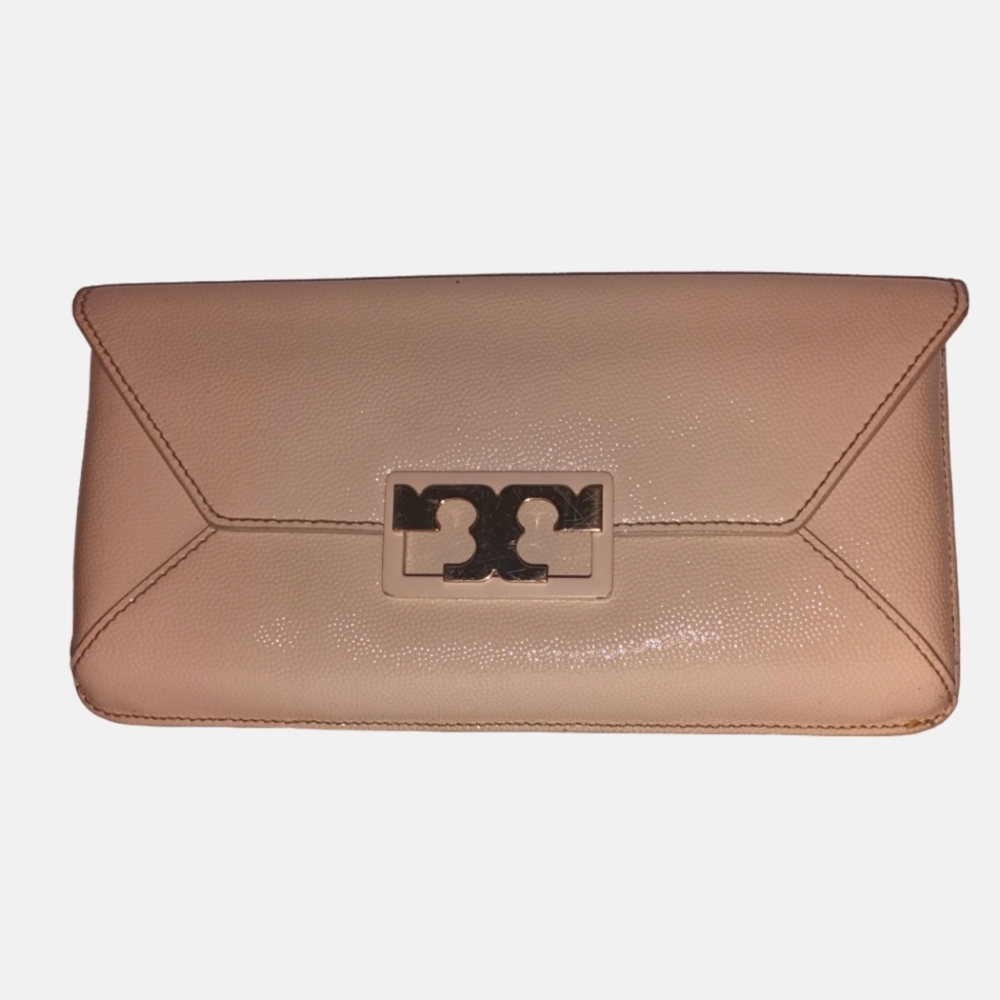 Tory Burch Pebbled Envelope Gigi Clutch Beige